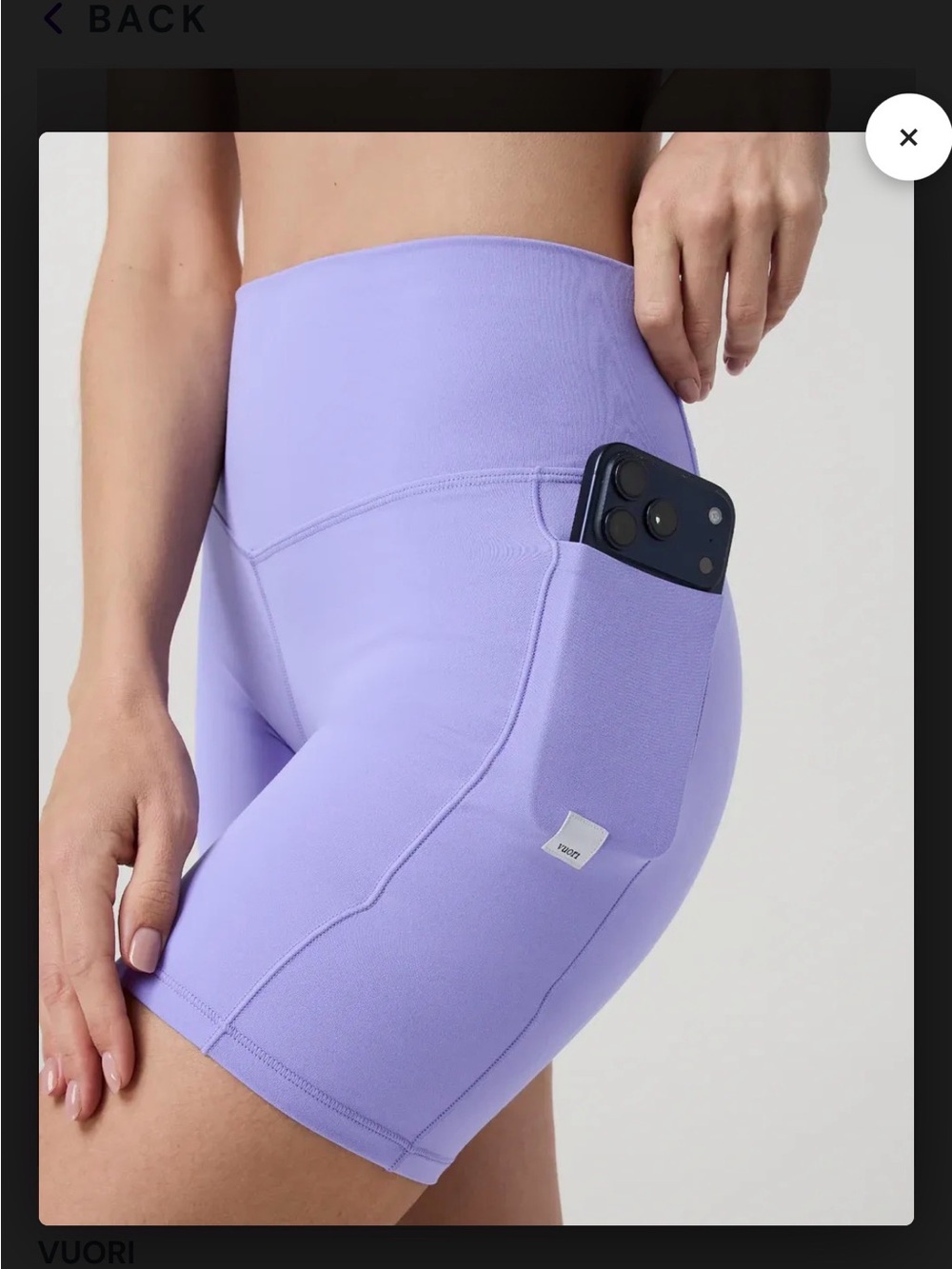 Vuori All the Form 6” High-Waist Bike Shorts in Lavender Hyacinth w Side Pocket